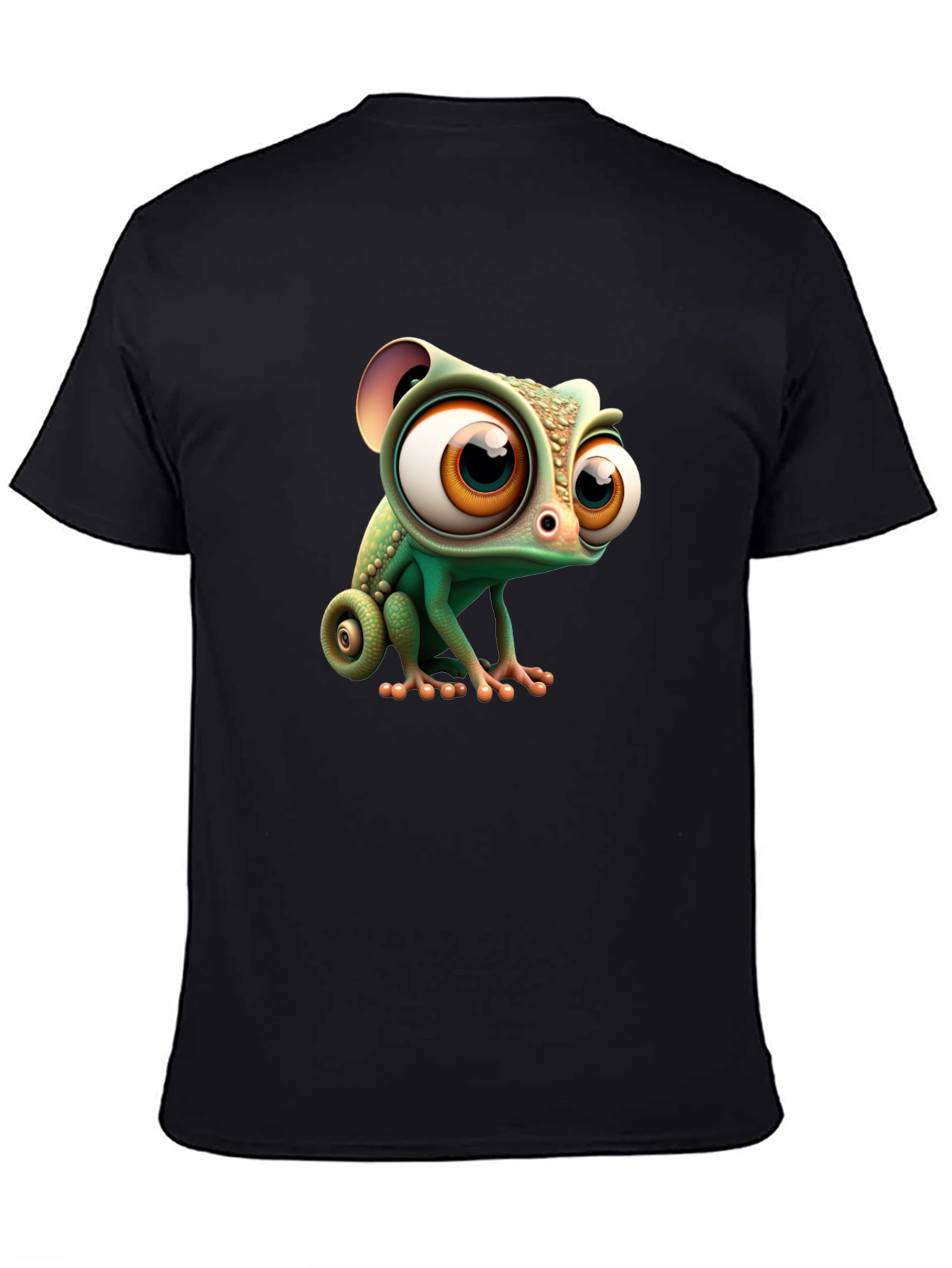 Black Cute Cartoon Chameleon Graphic Tee - Black view 4