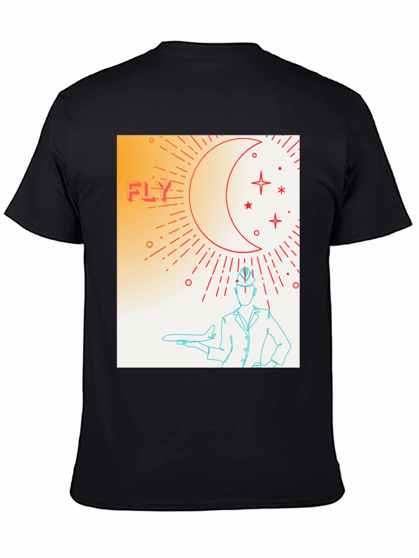 Black Fly High Graphic Tee - Airplane & Stars Design view 4