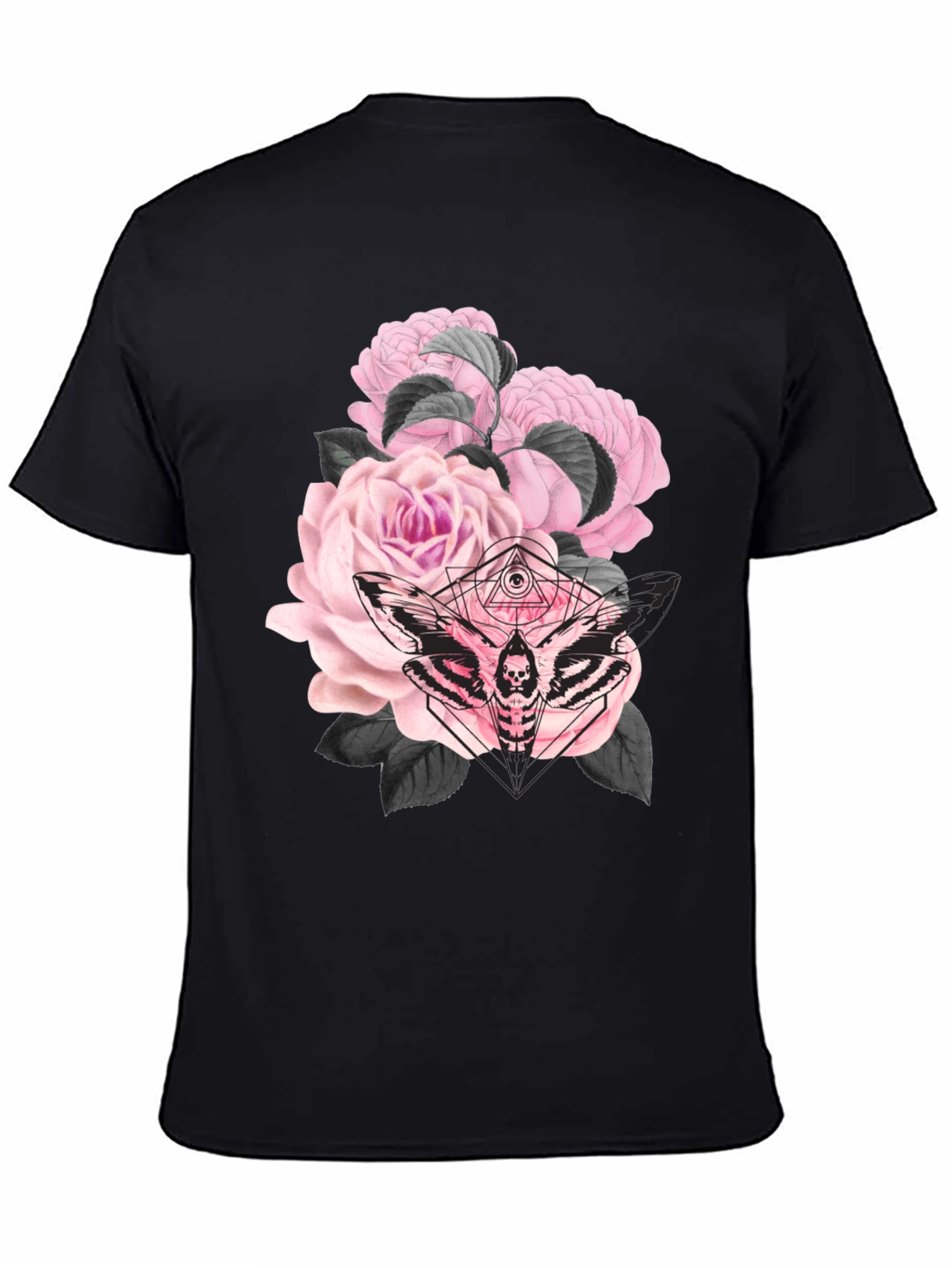 Black Gothic Floral Moth Black T-Shirt view 4