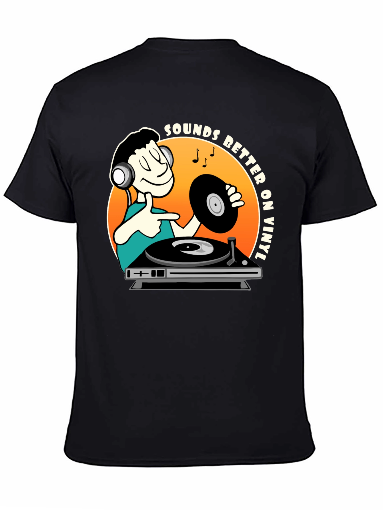 Black Sounds Better On Vinyl Men's Black T-Shirt view 4