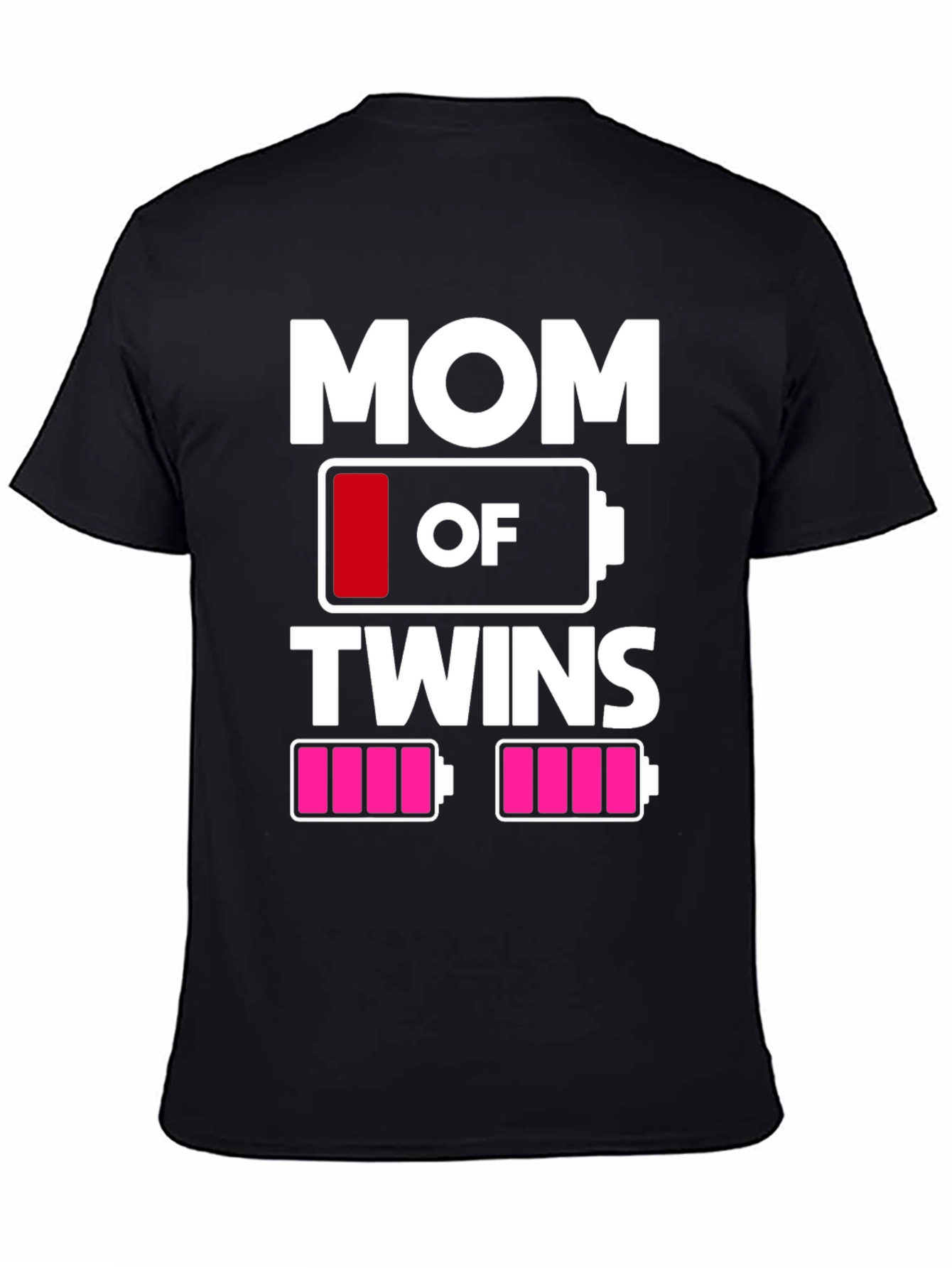 Black Mom of Twins T-Shirt - Low Battery Design view 4
