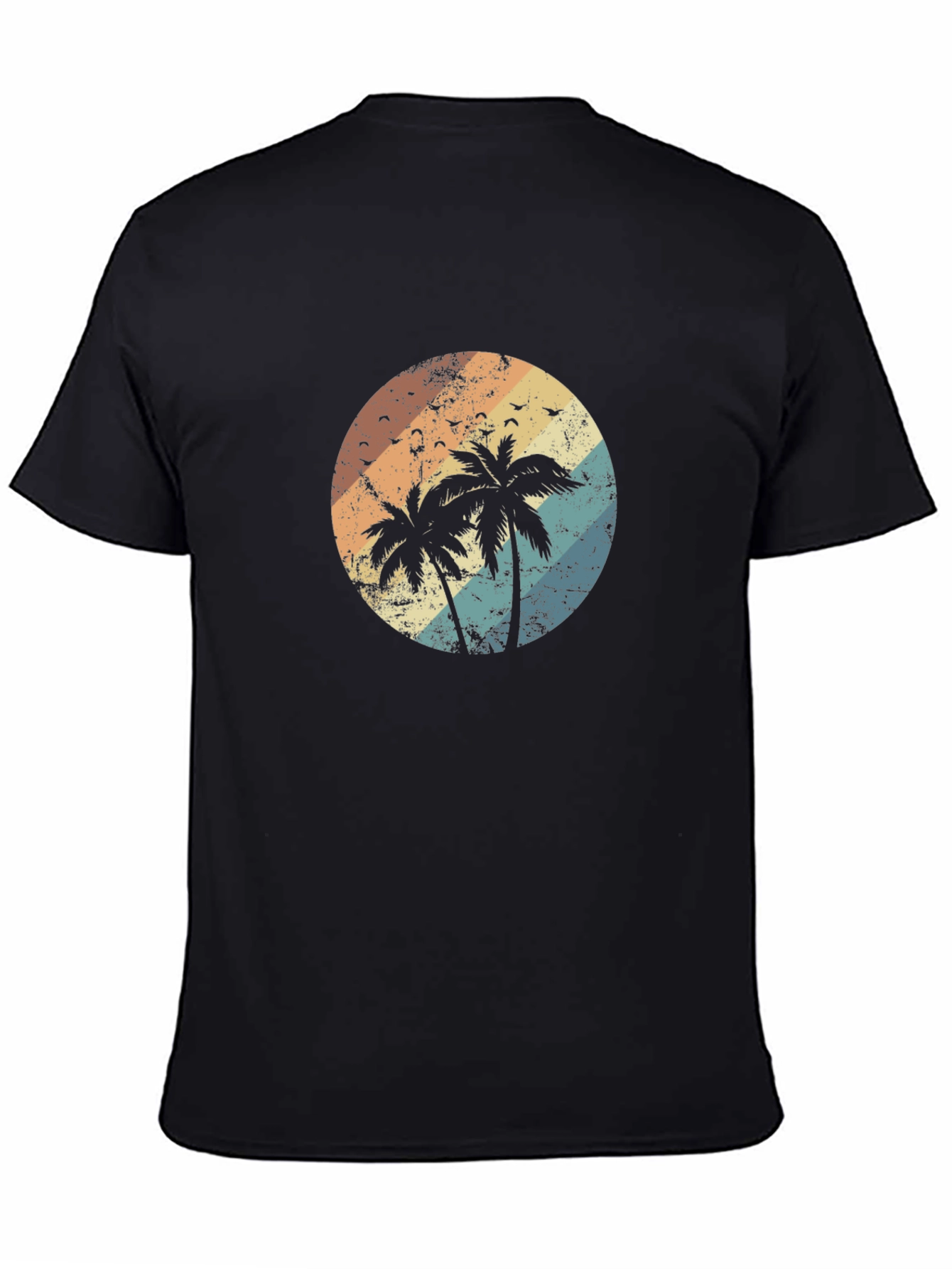 Black Retro Palm Tree Sunset Graphic T-Shirt view 4