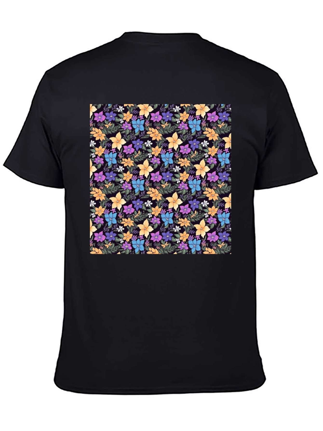 Black Floral Print Black Crew Neck T-Shirt view 4