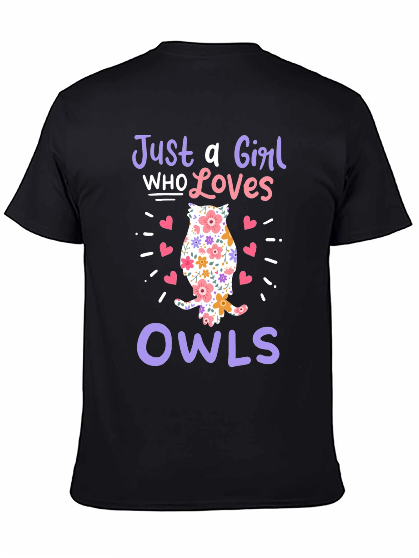 Just a Girl Who Loves Owls Black T-Shirt - 4