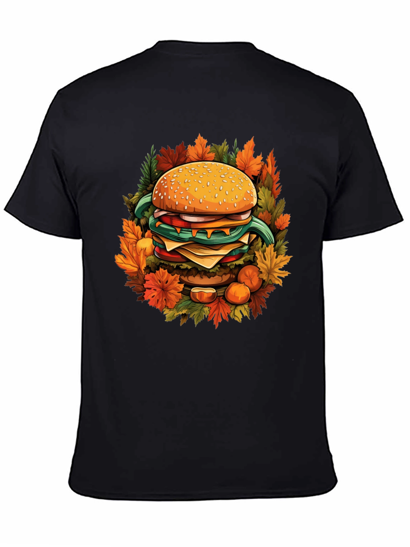 Black Burger Fall Graphic Tee - Black Cotton Casual Wear view 4