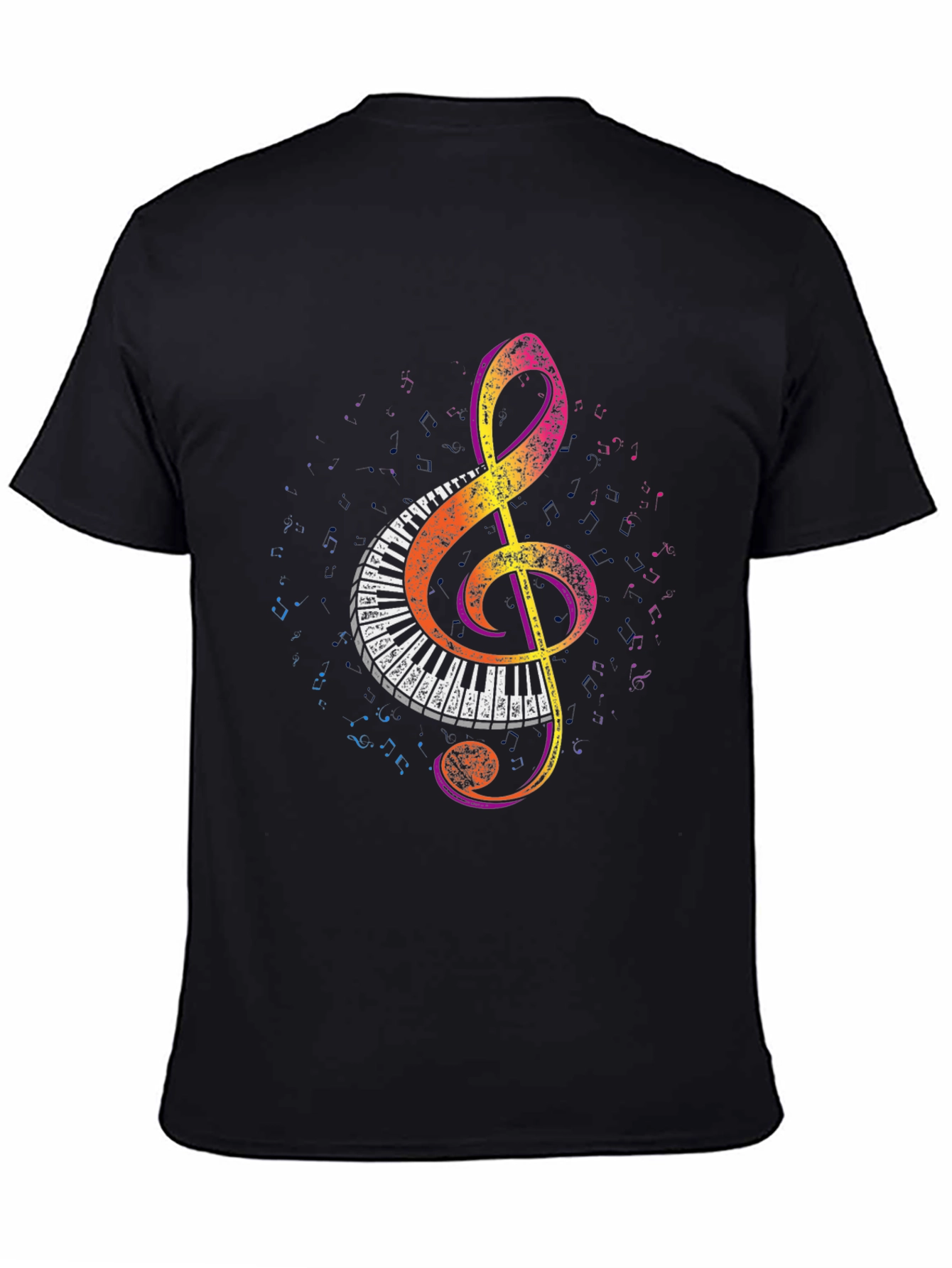 Black Musical Treble Clef Piano Keys Graphic Tee view 4