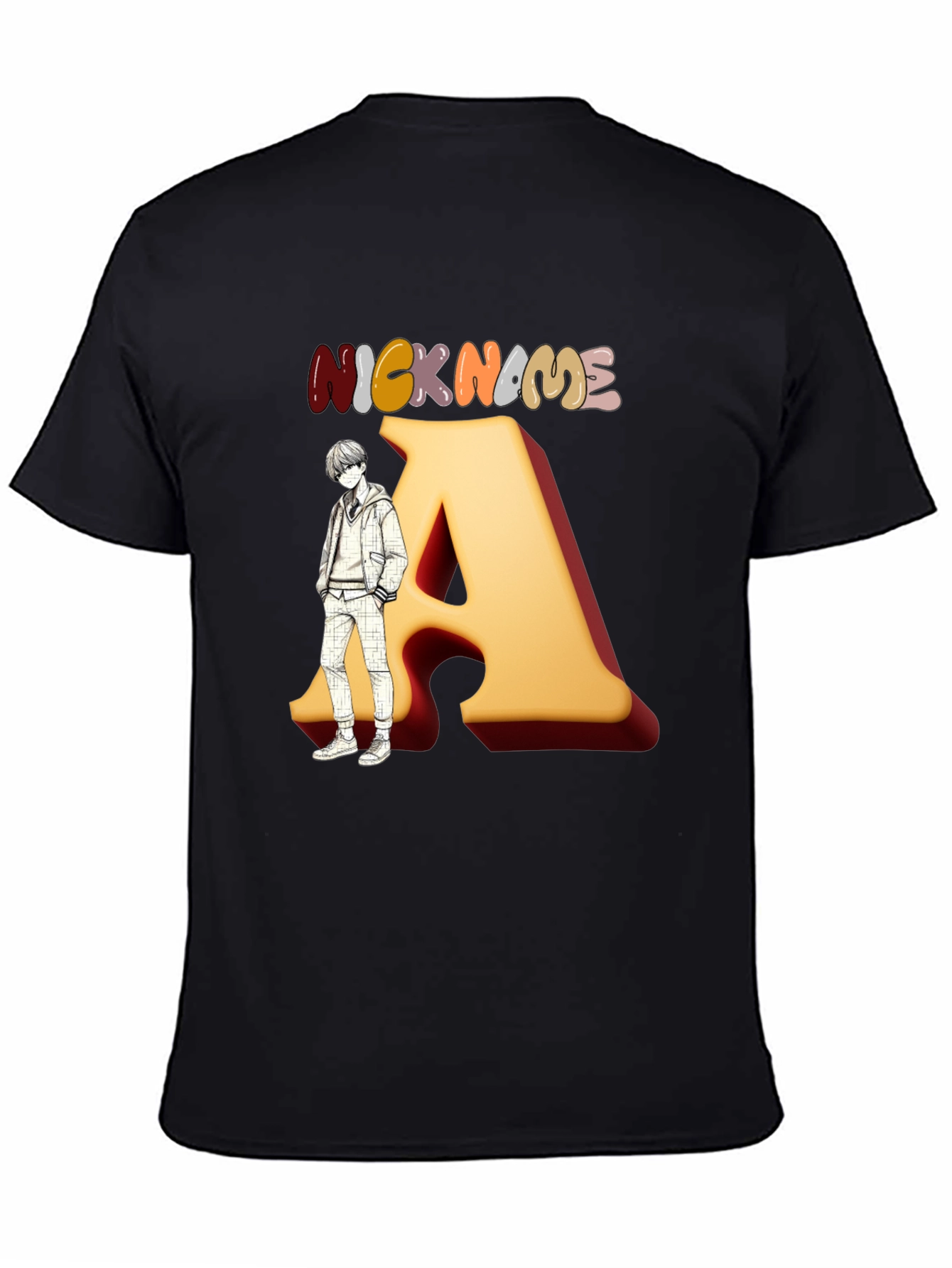 Black Nickname "A" Graphic Black T-Shirt view 4
