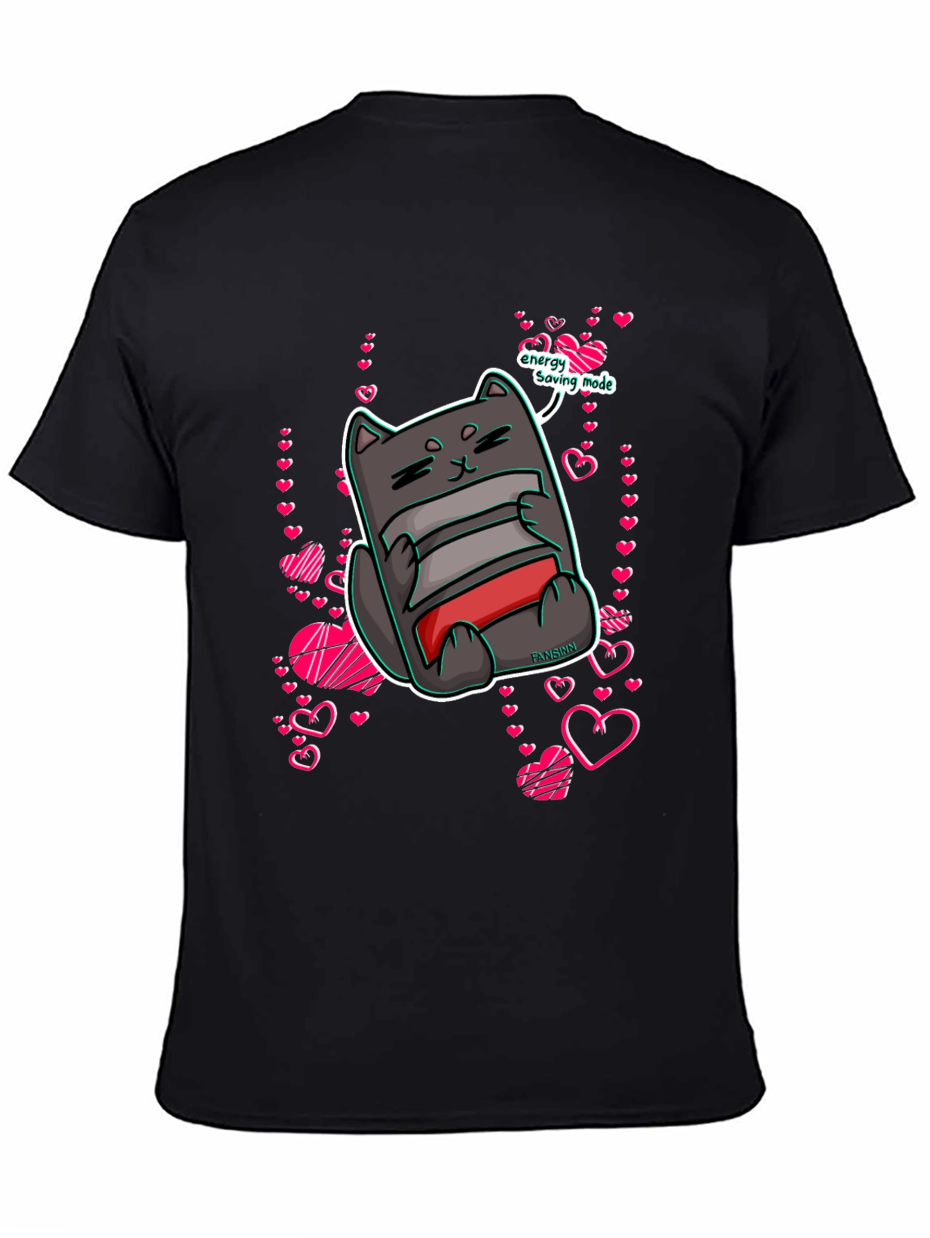 Black Energy Saving Mode Cat T-Shirt view 4