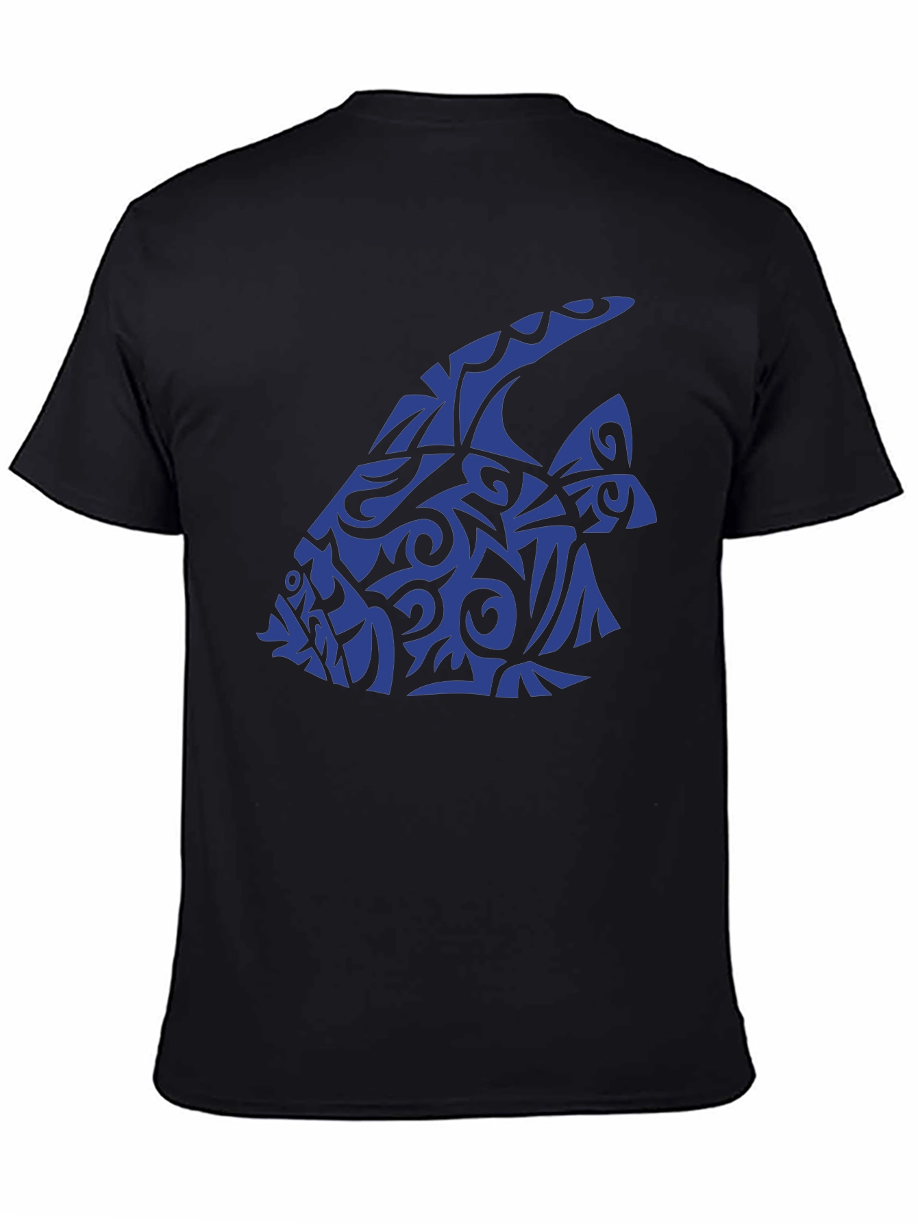 Black Tribal Fish Graphic Black T-Shirt view 4