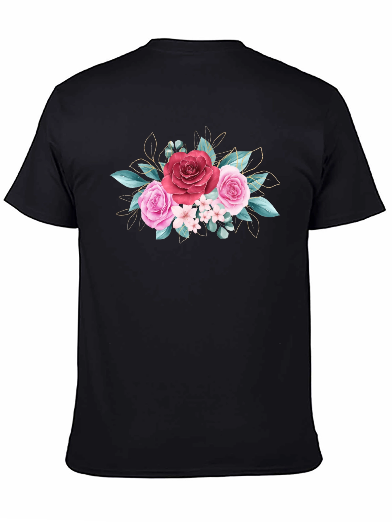 Black Floral Rose Graphic Tee - Stylish Black T-Shirt view 4