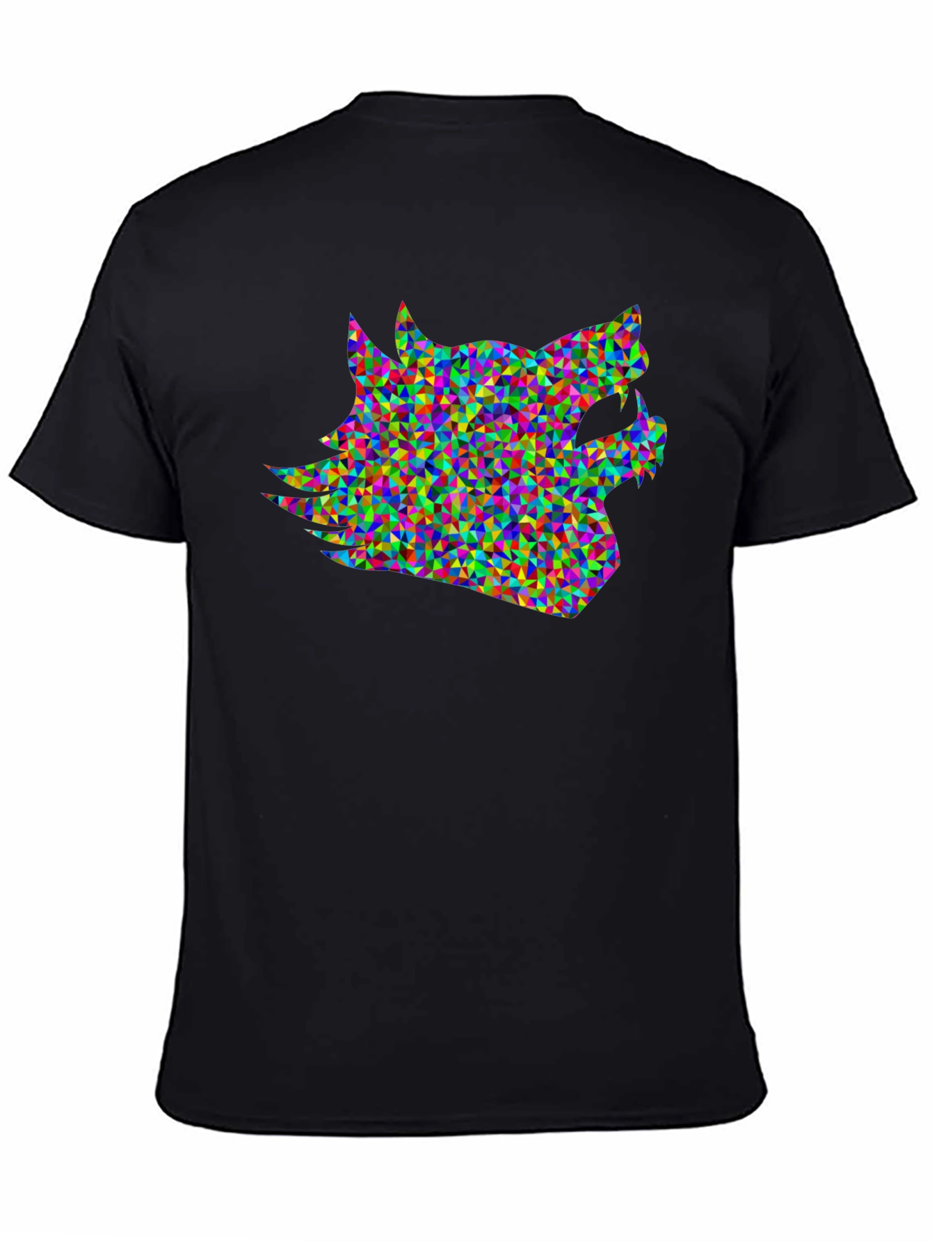 Black Geometric Wolf Head T-Shirt - Modern Abstract Design view 4