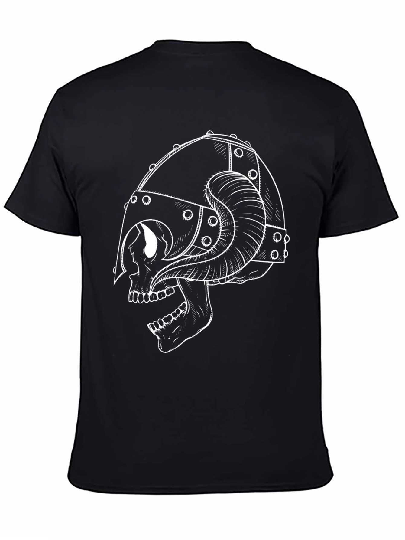 Black Skull Viking Helmet T-Shirt - Black Graphic Tee view 4
