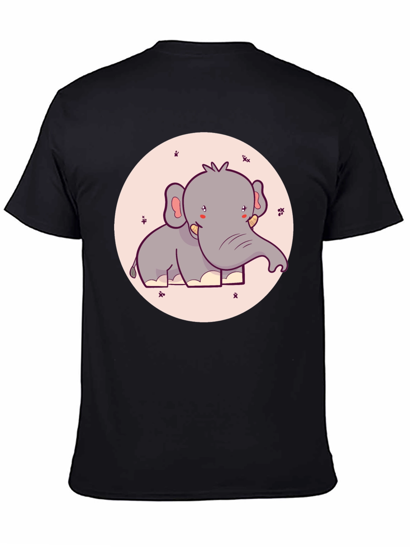 Black Cute Elephant Graphic Tee - Black Cotton T-Shirt view 4