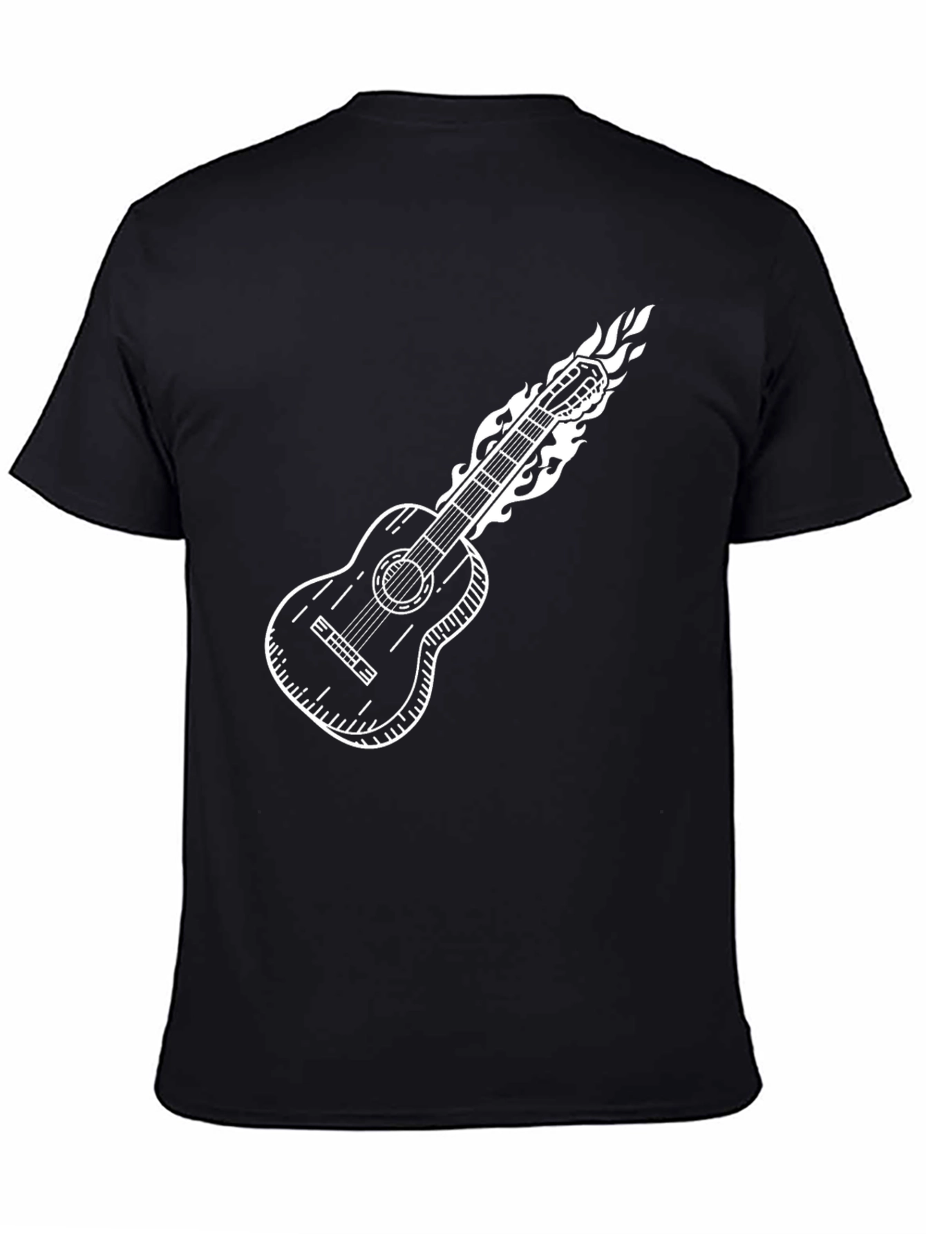 Black Flaming Guitar T-Shirt - Classic Black Cotton Tee view 4