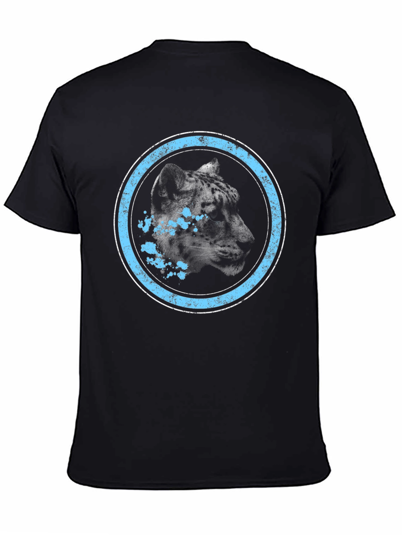 Black Leopard Graphic Tee - Distressed Blue Circle Design view 4
