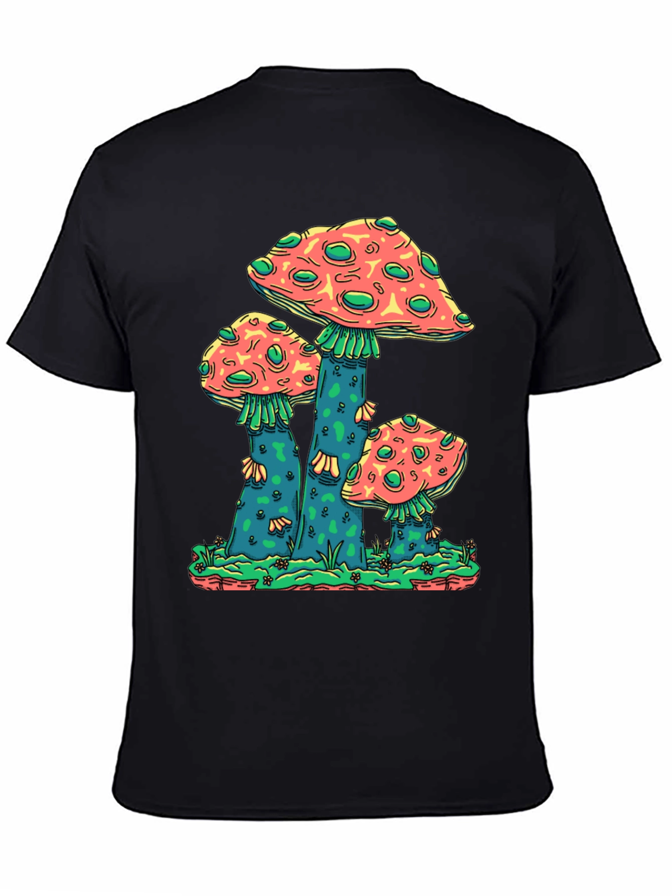 Black Mushroom Graphic Print Crew Neck T-Shirt view 4