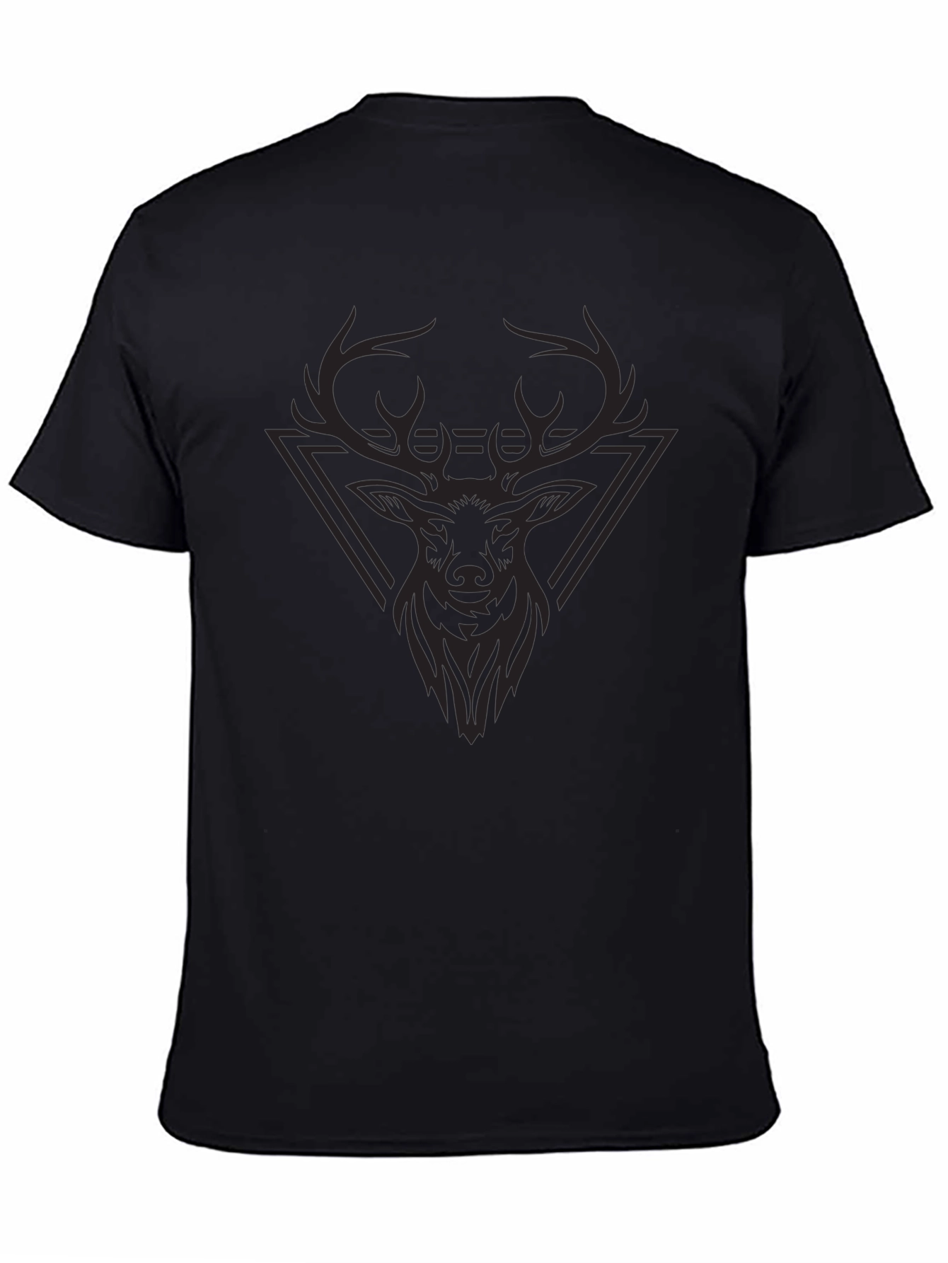 Black Men's Black T-Shirt with Stag Head Graphic view 4
