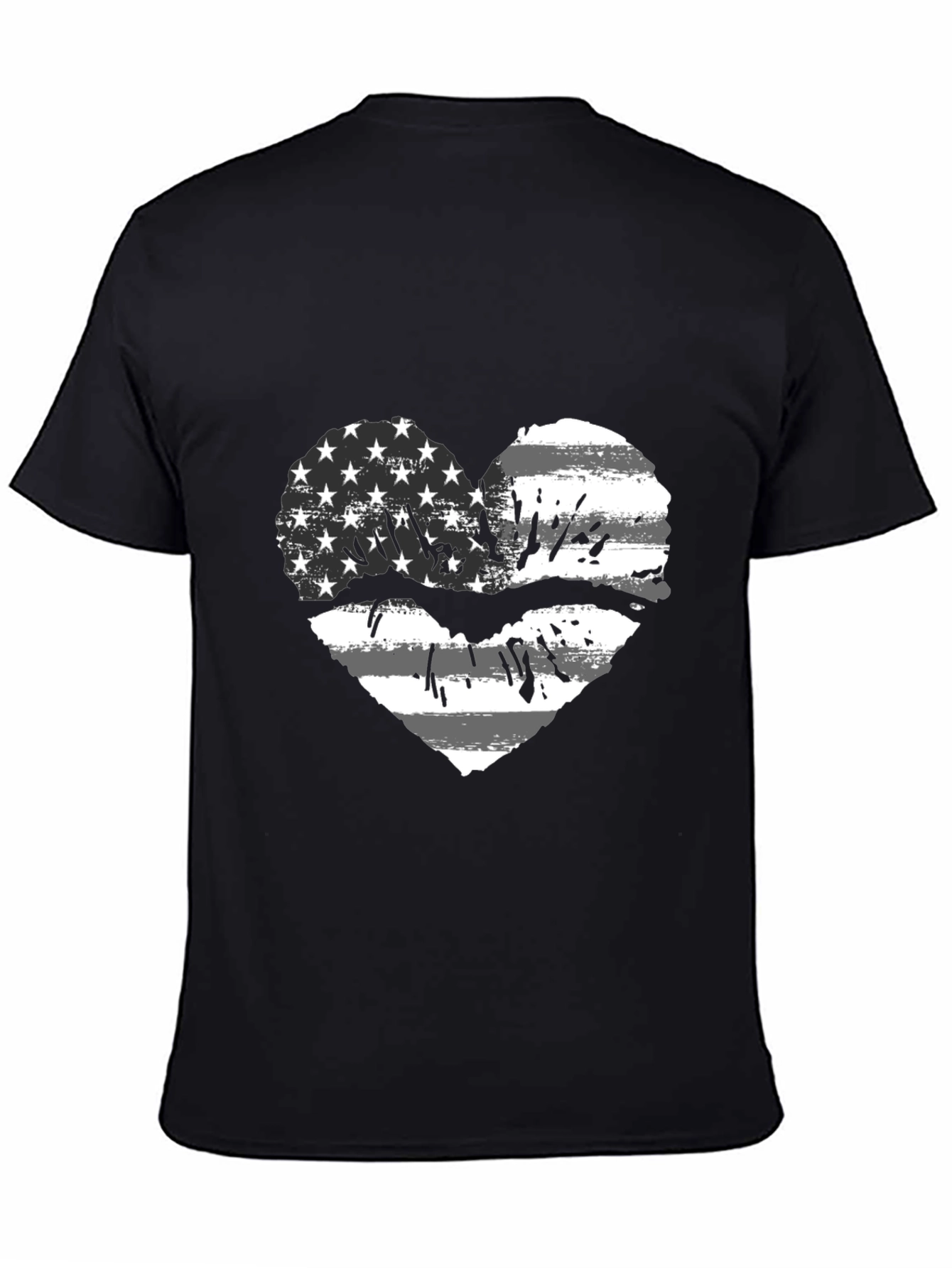 Black American Flag Heart Lips Black T-Shirt view 4