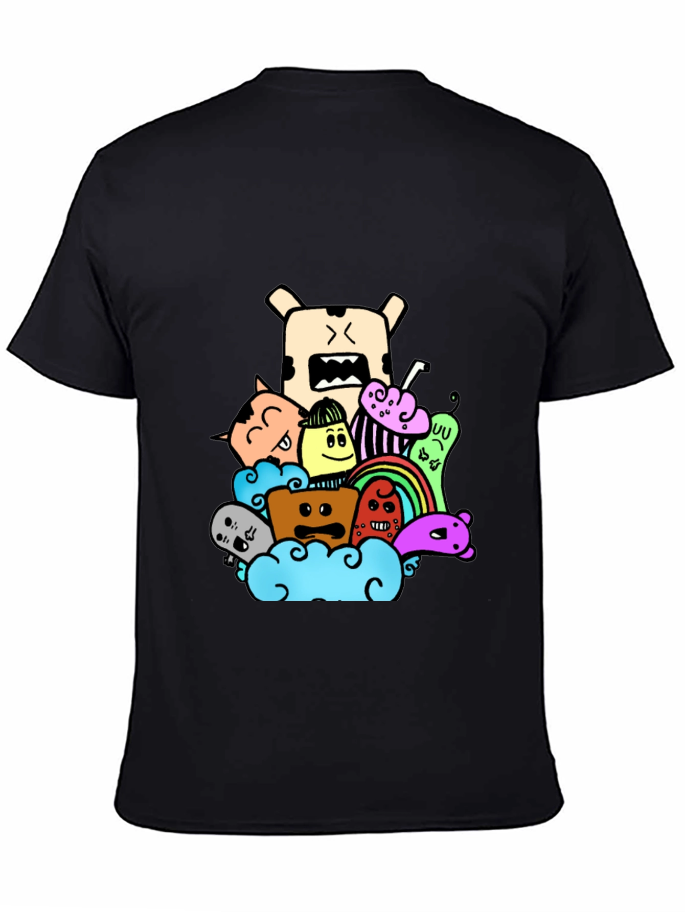Black Doodle Cartoon Graphic Print Black T-Shirt view 4