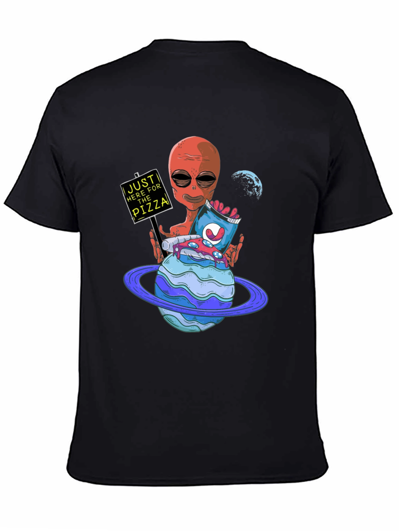 Black Alien Pizza Lover Graphic Tee view 4