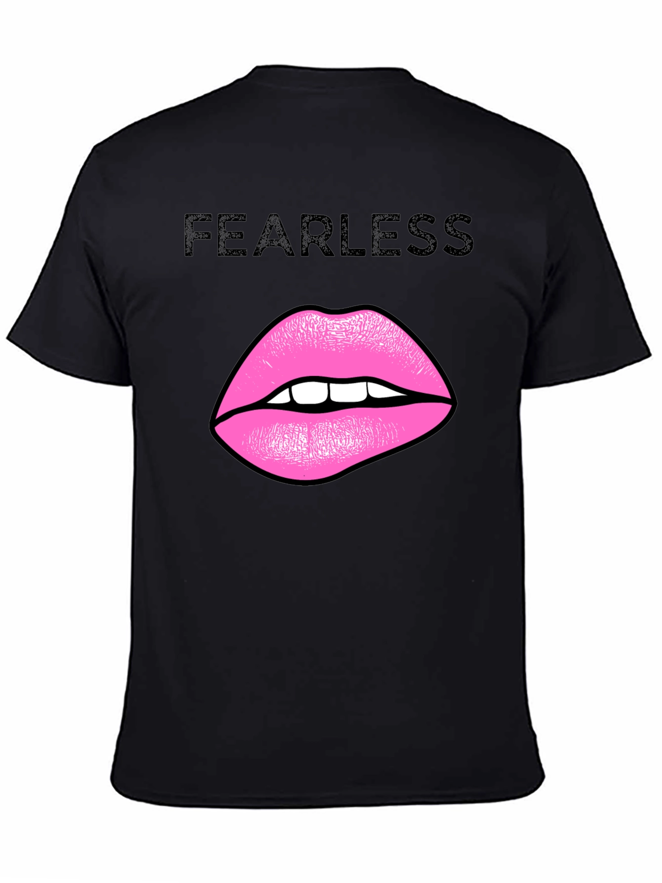 Black Fearless Lips Graphic Black T-Shirt view 4