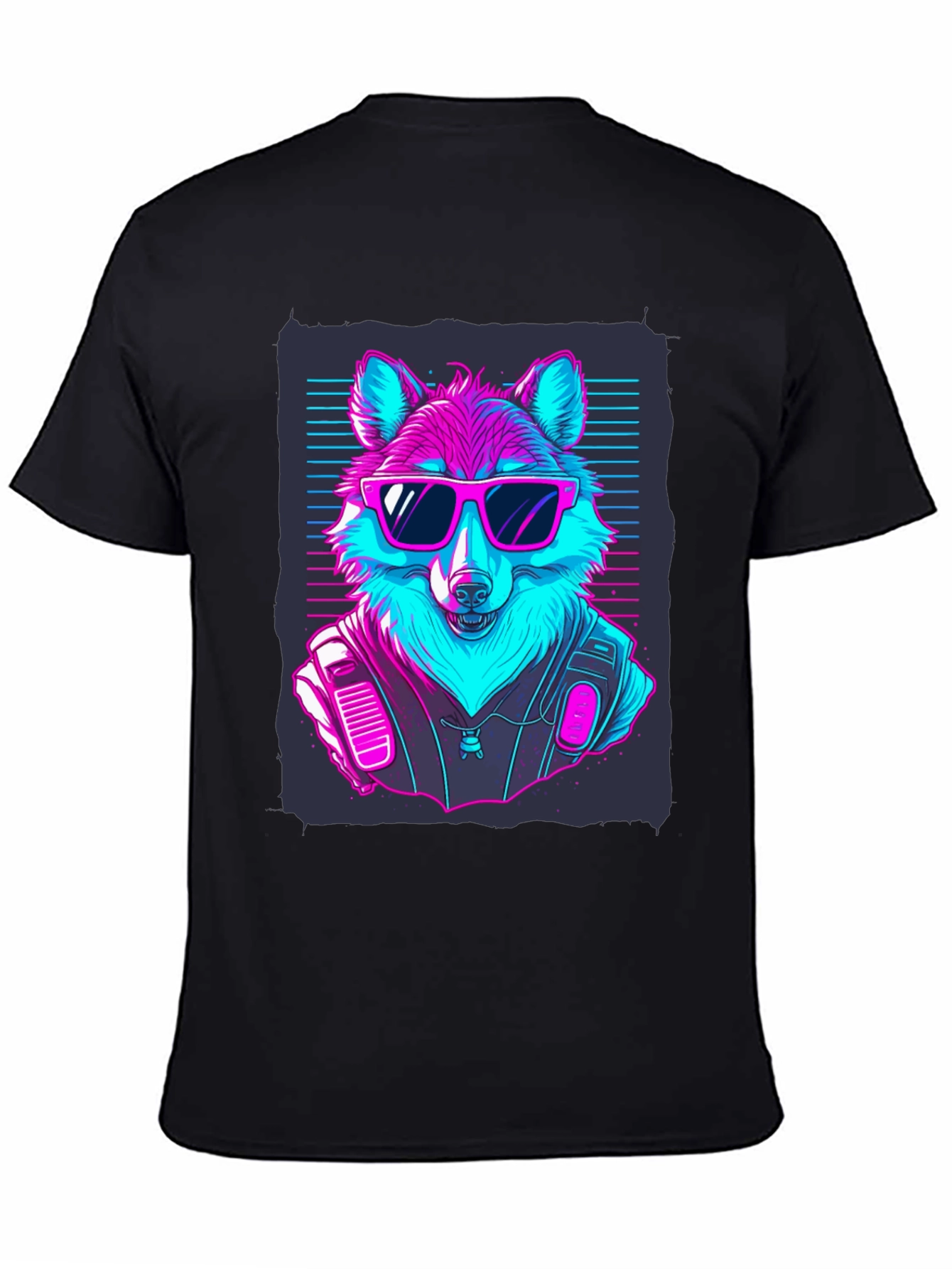 Black Retro Wolf T-Shirt: Cool Canine Vibes view 4