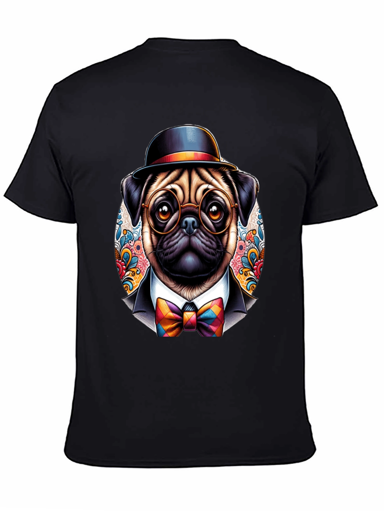 Black Dapper Pug T-Shirt - Stylish Dog Graphic Tee view 4