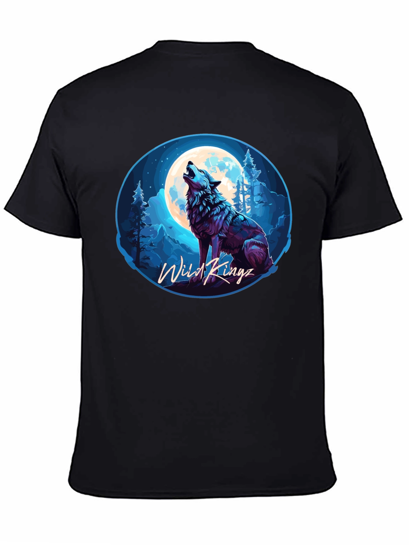 Black Wild Kingz Wolf Moon T-Shirt - Black view 4