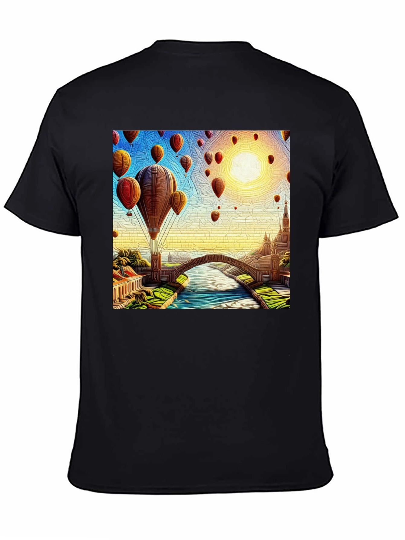Black Hot Air Balloon Landscape Graphic Tee view 4