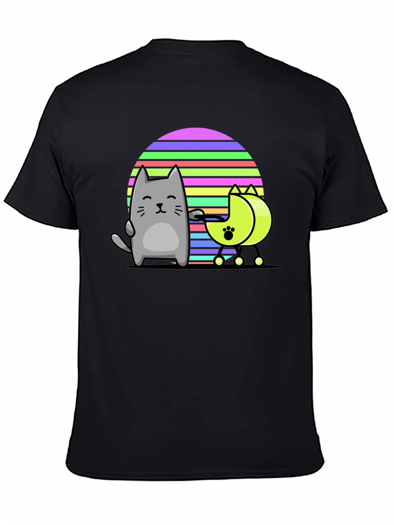 Black Cute Cat and Moon Walker T-Shirt view 4