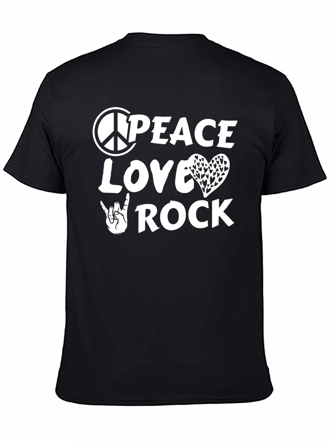 Black Peace Love Rock T-Shirt - Soft Cotton Crew Neck Tee view 4