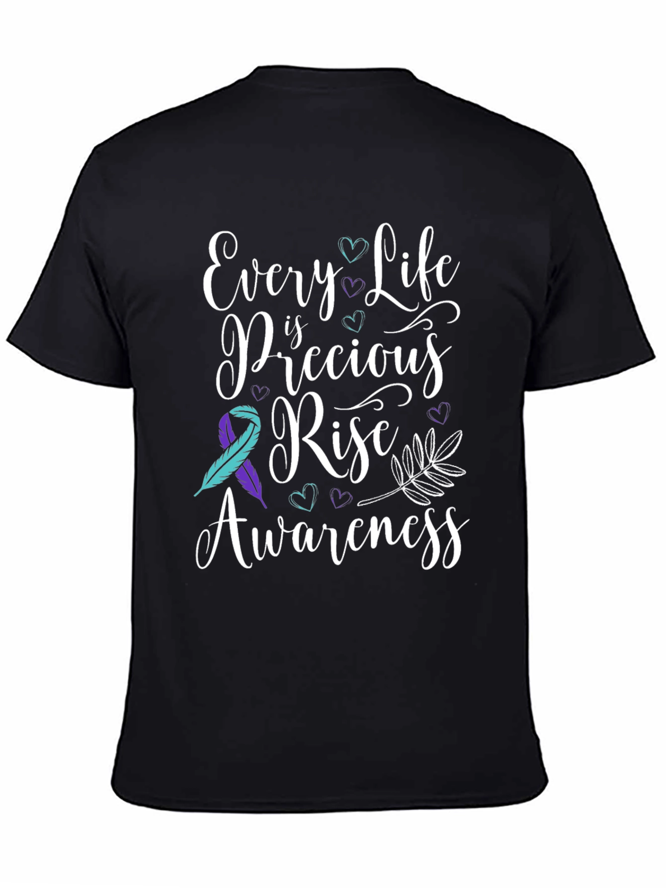 Black Every Life is Precious Tee: Suicide Awareness Shirt view 4
