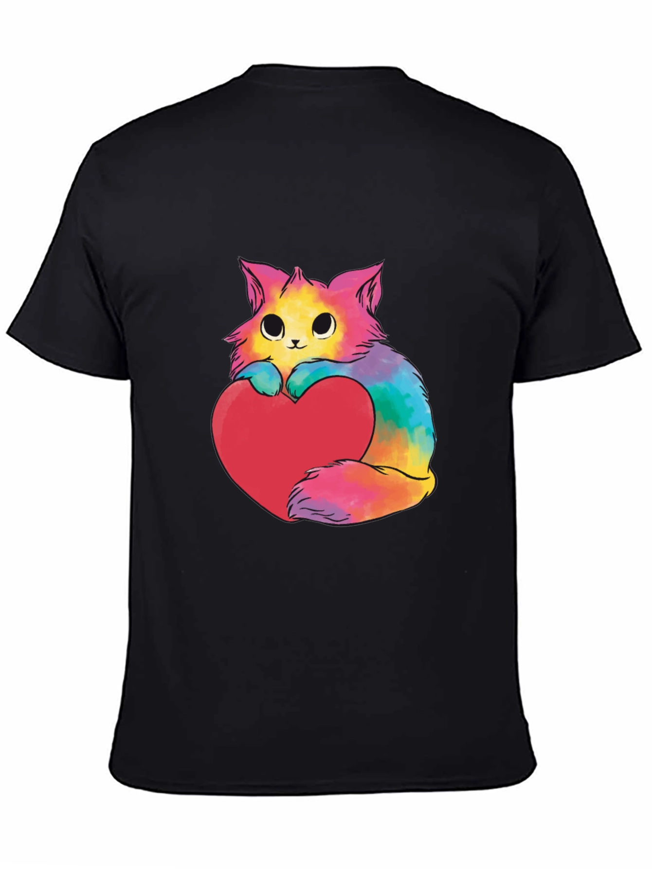 Black Rainbow Cat Heart Graphic Tee - Unisex view 4
