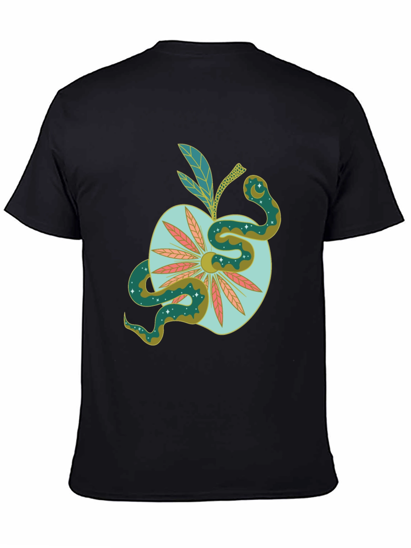 Black Serpent Apple Graphic Tee - Unique Design, Stylish Black T-Shirt view 4