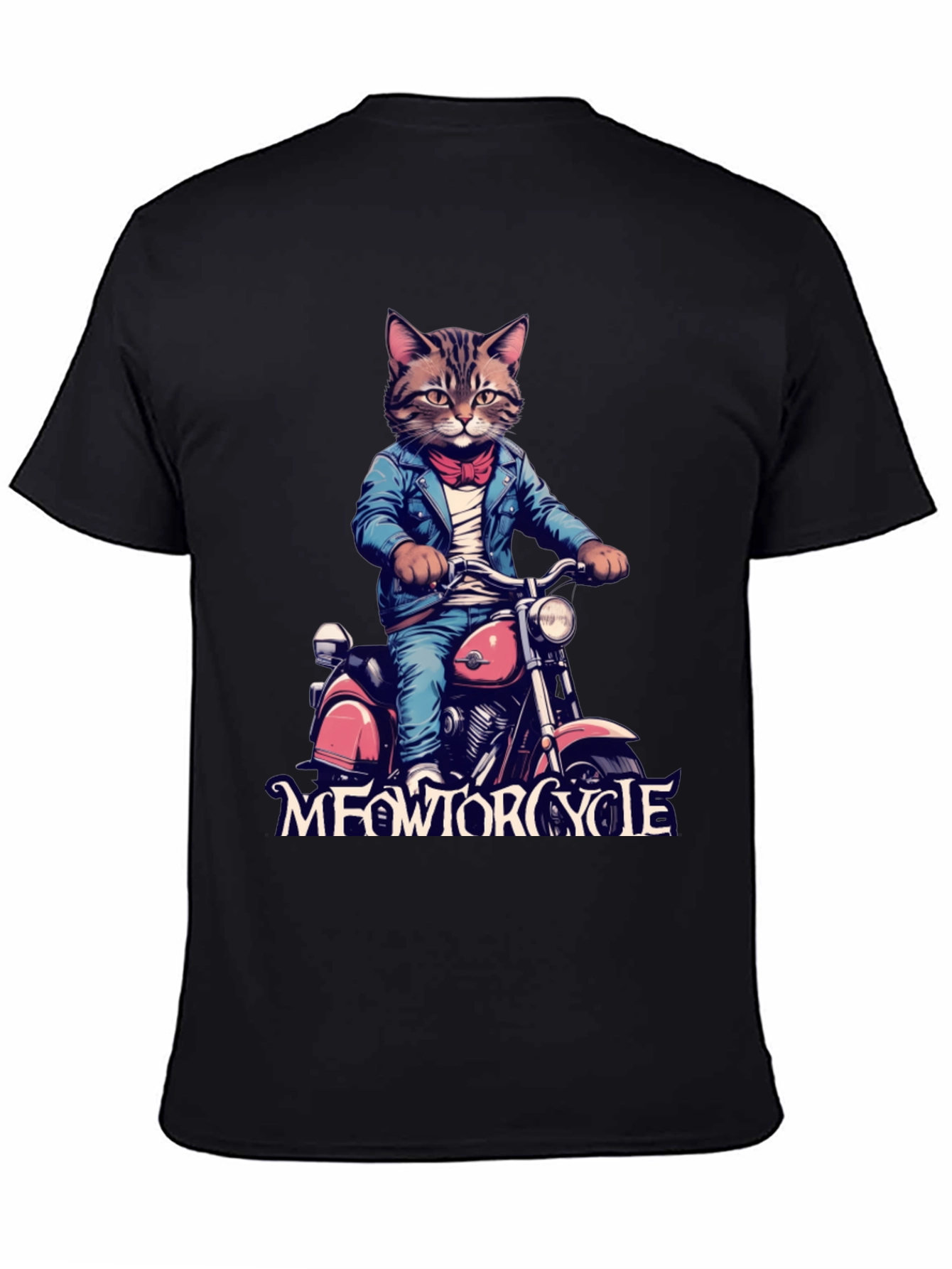 Black Meowtorcycle Cat T-Shirt view 4