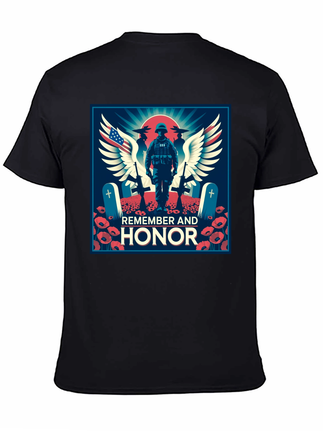 Black Remember & Honor T-Shirt, Patriotic Graphic Tee view 4