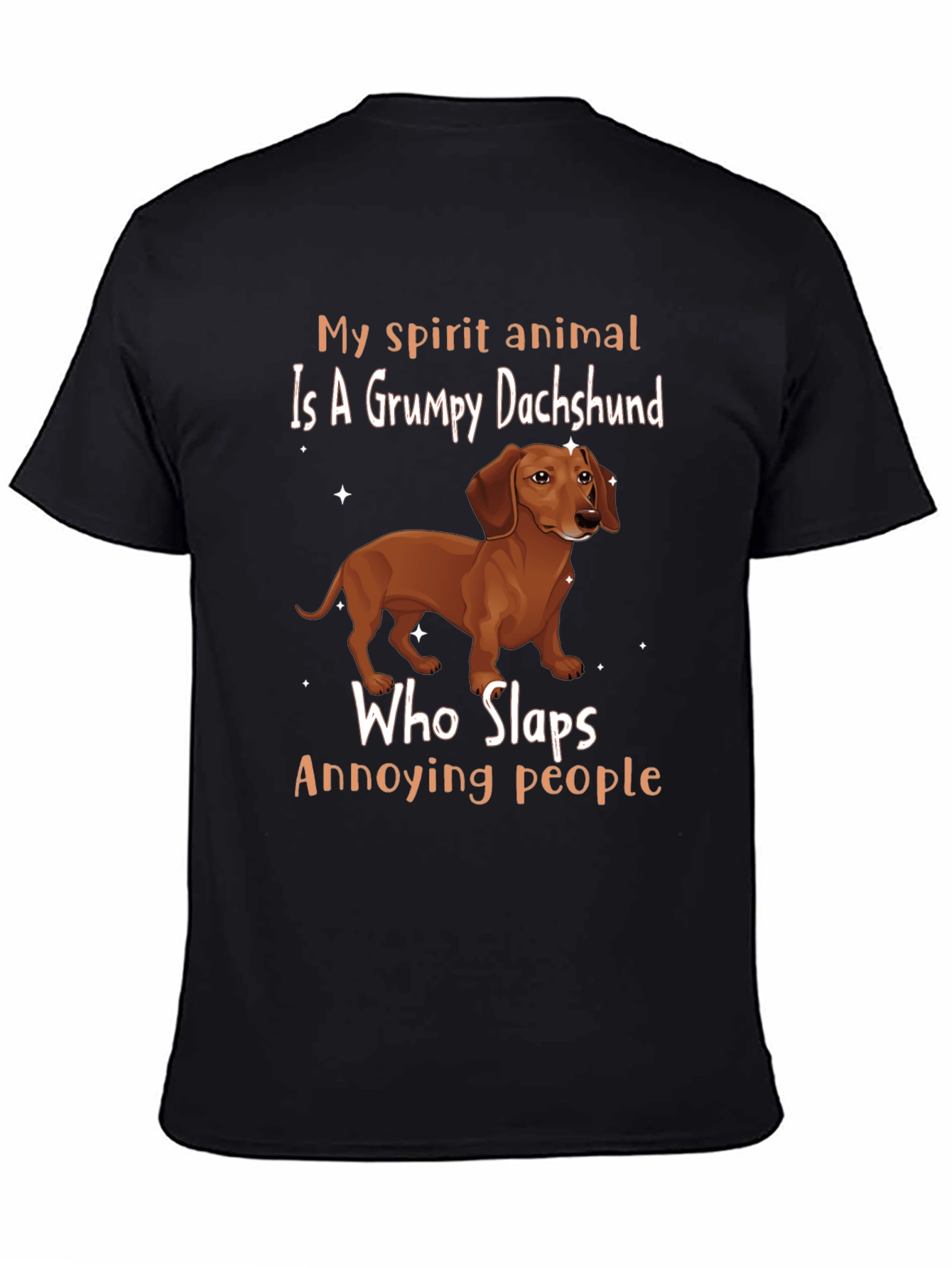 Black Grumpy Dachshund Slaps Annoying People T-Shirt view 4