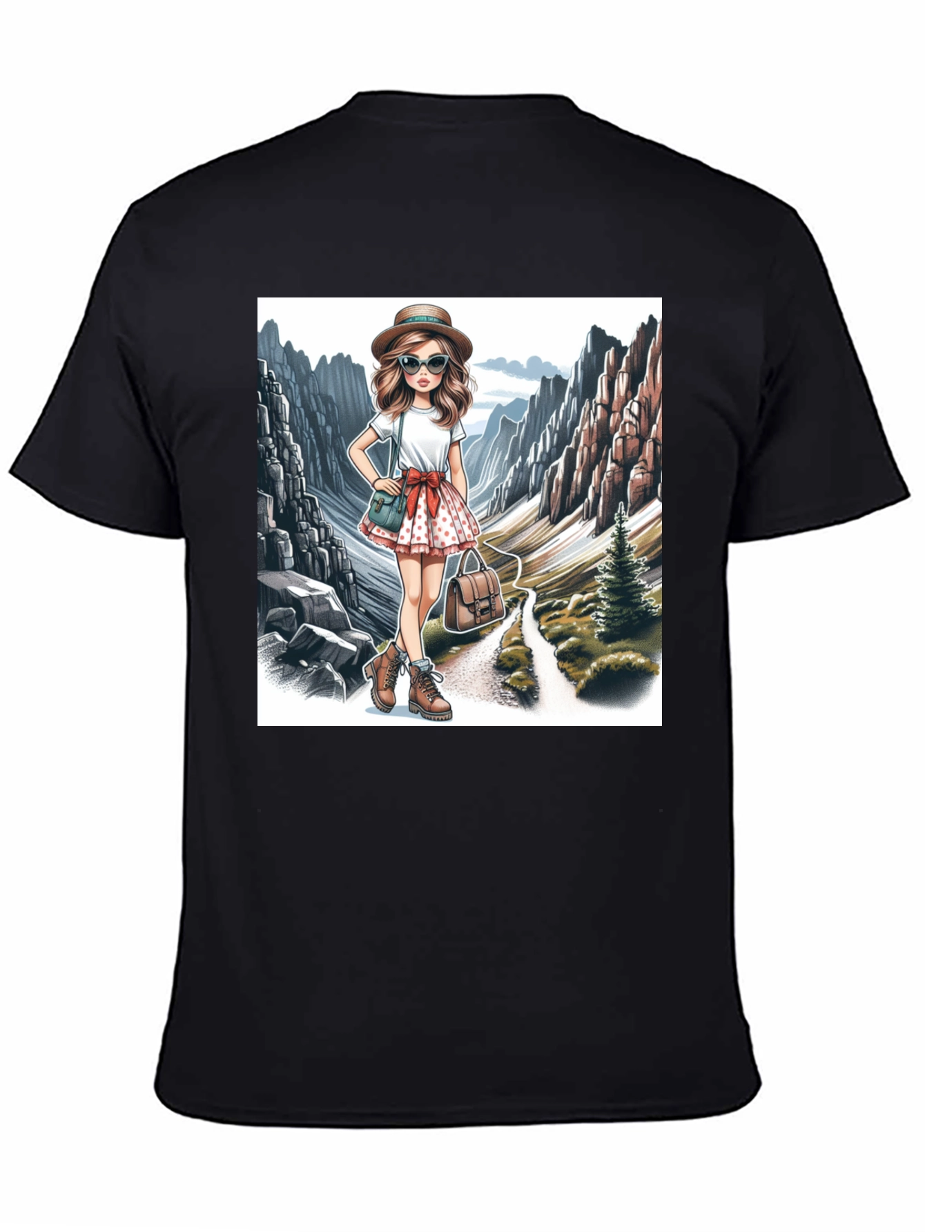 Black Stylish Hiking Girl Graphic T-Shirt view 4