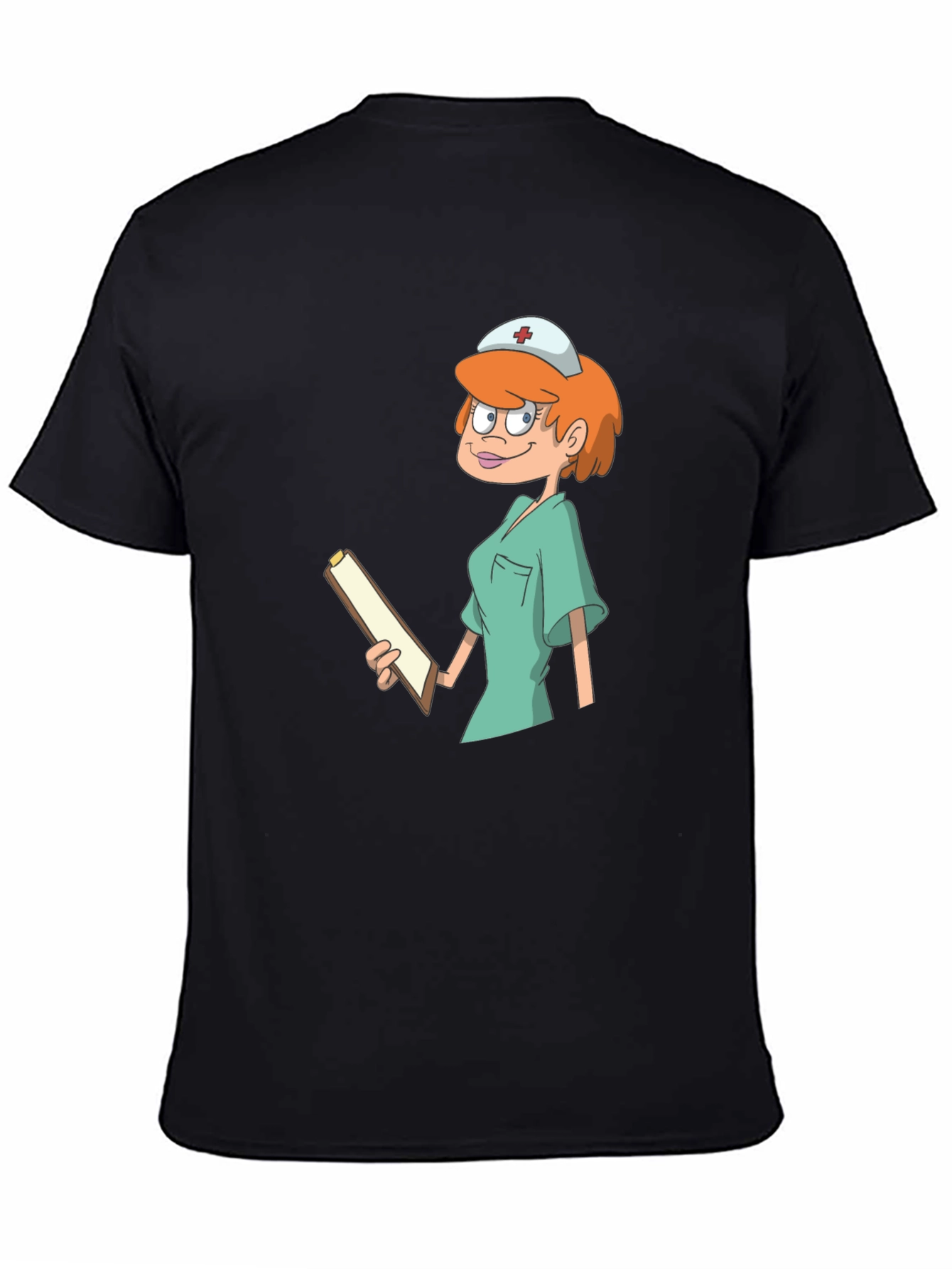 Black Cartoon Nurse Graphic Tee - Unisex Cotton T-Shirt view 4