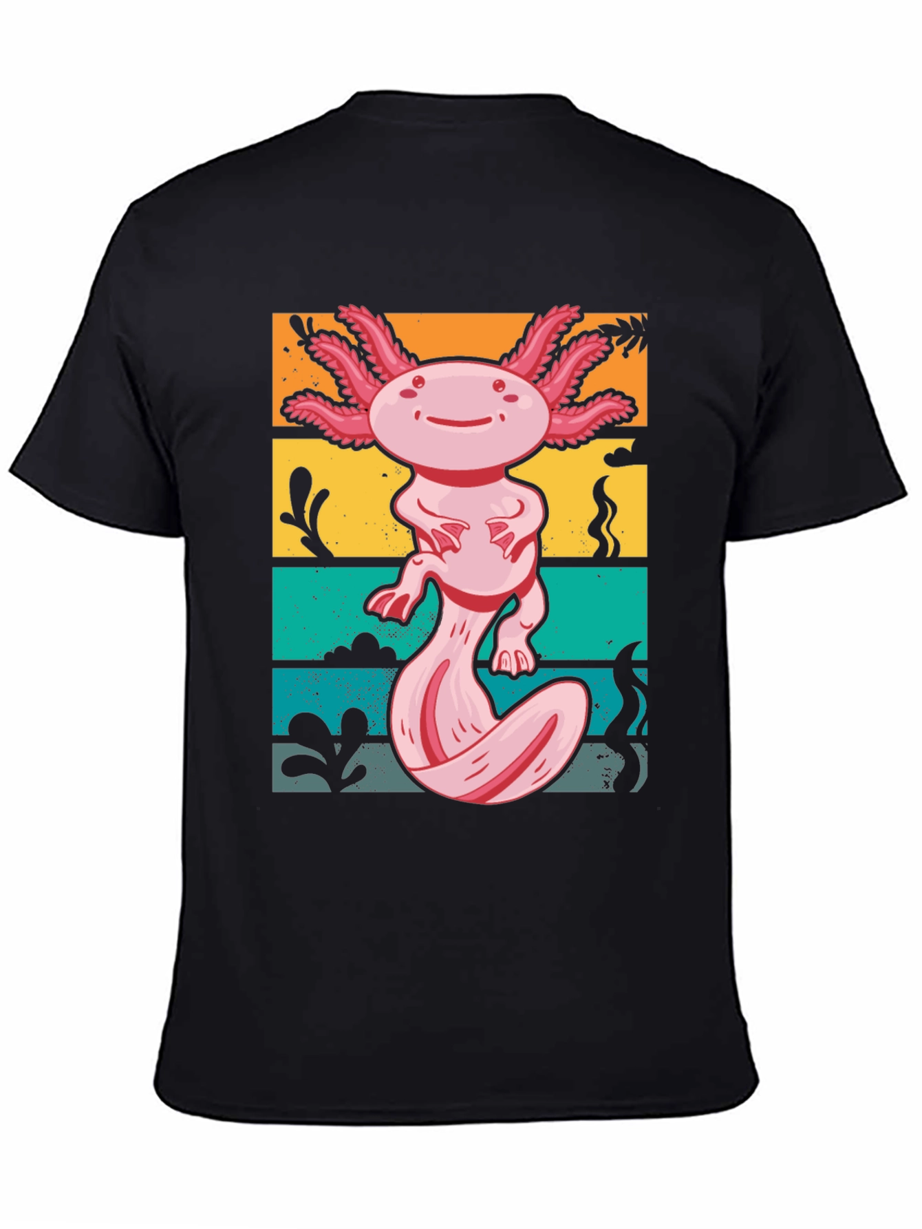 Black Axolotl Retro Graphic Tee - Men's Black T-Shirt view 4