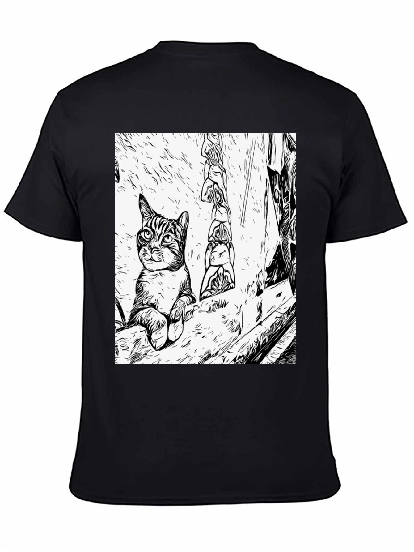 Black Cat Art Black T-Shirt view 4
