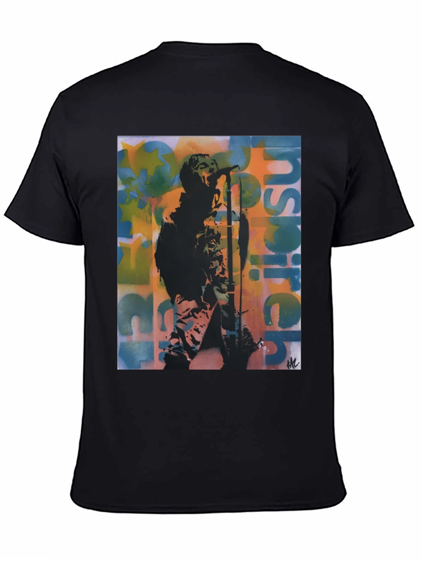 Black Indie Band Graphic Print Crew Neck T-Shirt view 4