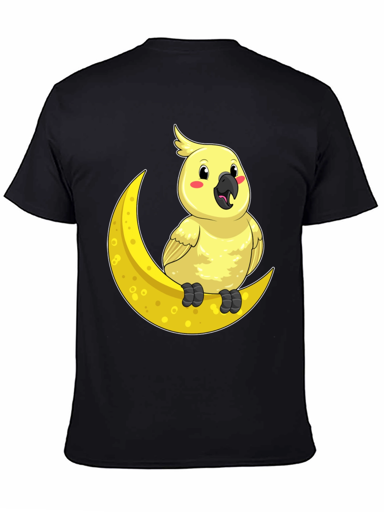 Black Cute Cockatiel On Moon T-Shirt - Soft Cotton, Unique Design view 4
