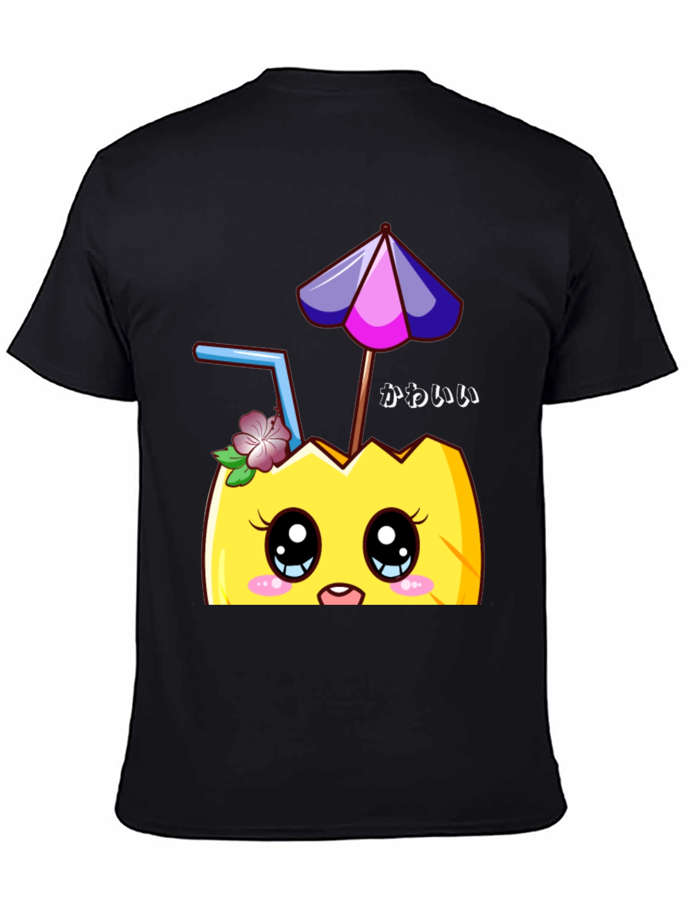 Black Kawaii Pineapple T-Shirt - Tropical Summer Vibes view 4