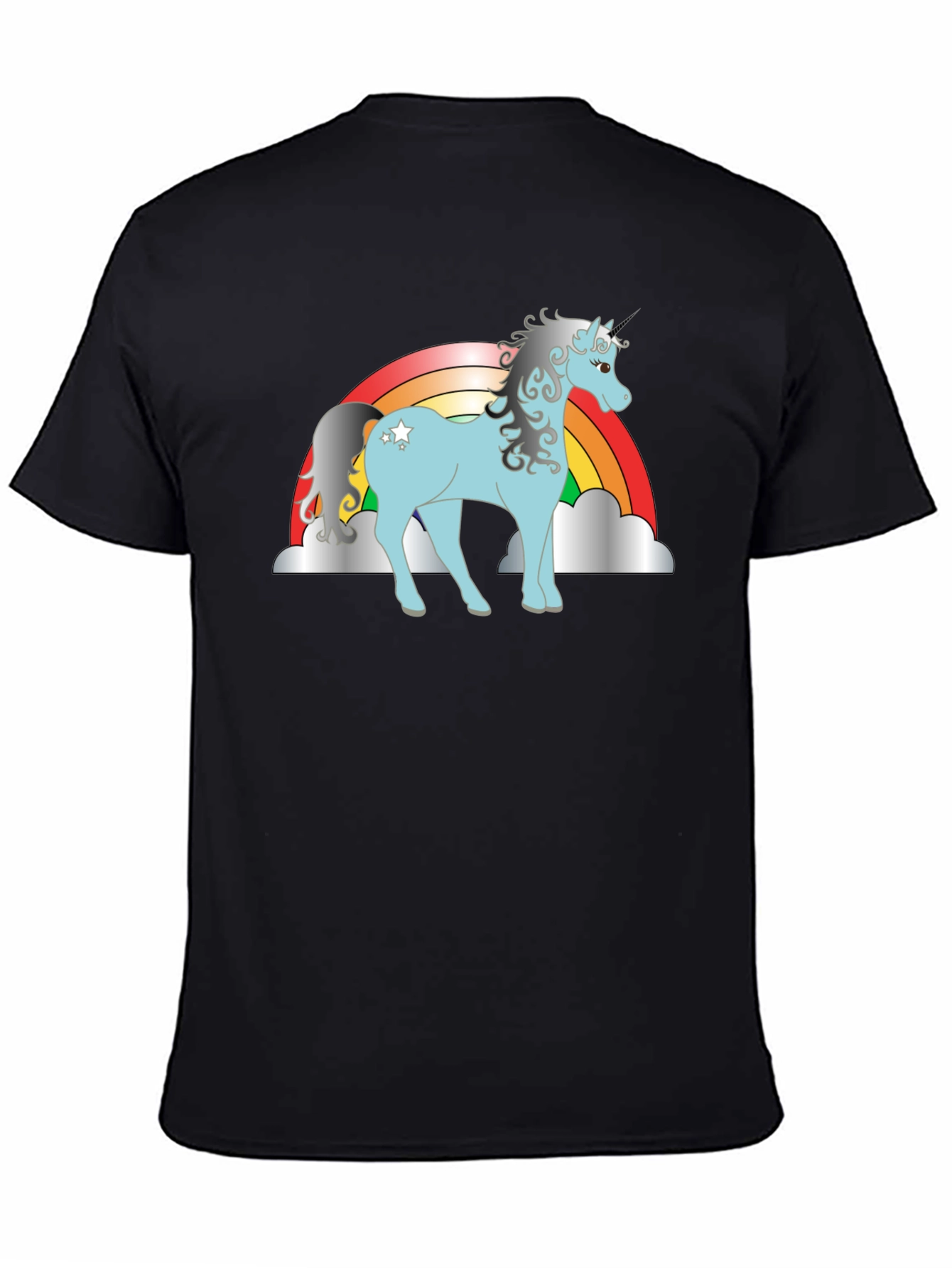 Black Rainbow Unicorn Graphic Tee - Black Cotton Shirt view 4