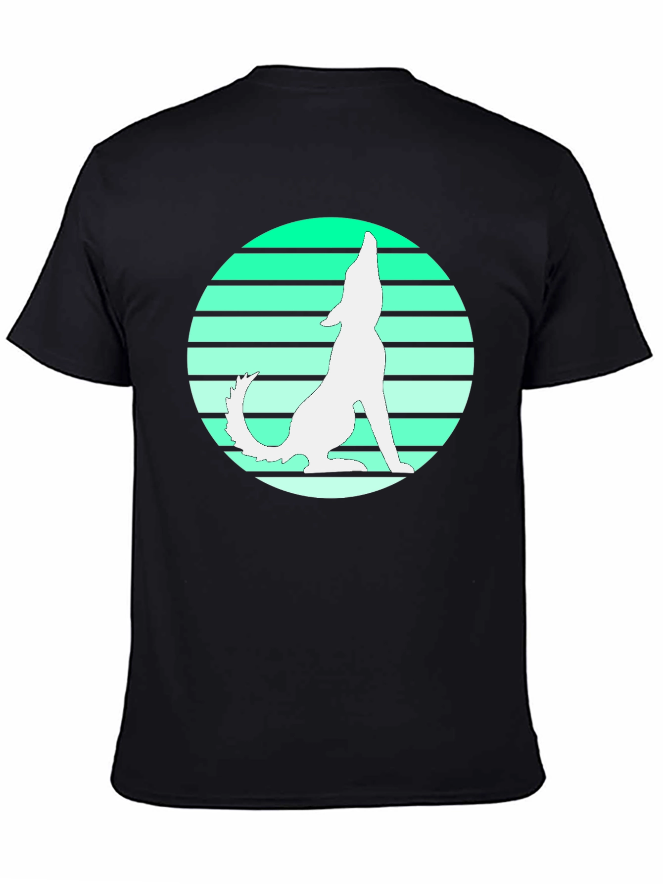 Black Retro Wolf Howl Graphic Tee - Black Cotton T-Shirt view 4