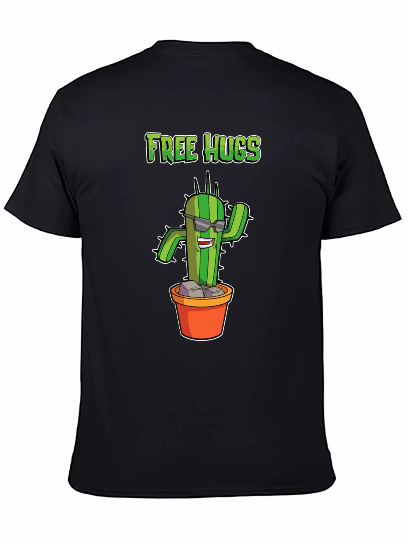 Black Funny Cactus Free Hugs Graphic T-Shirt view 4