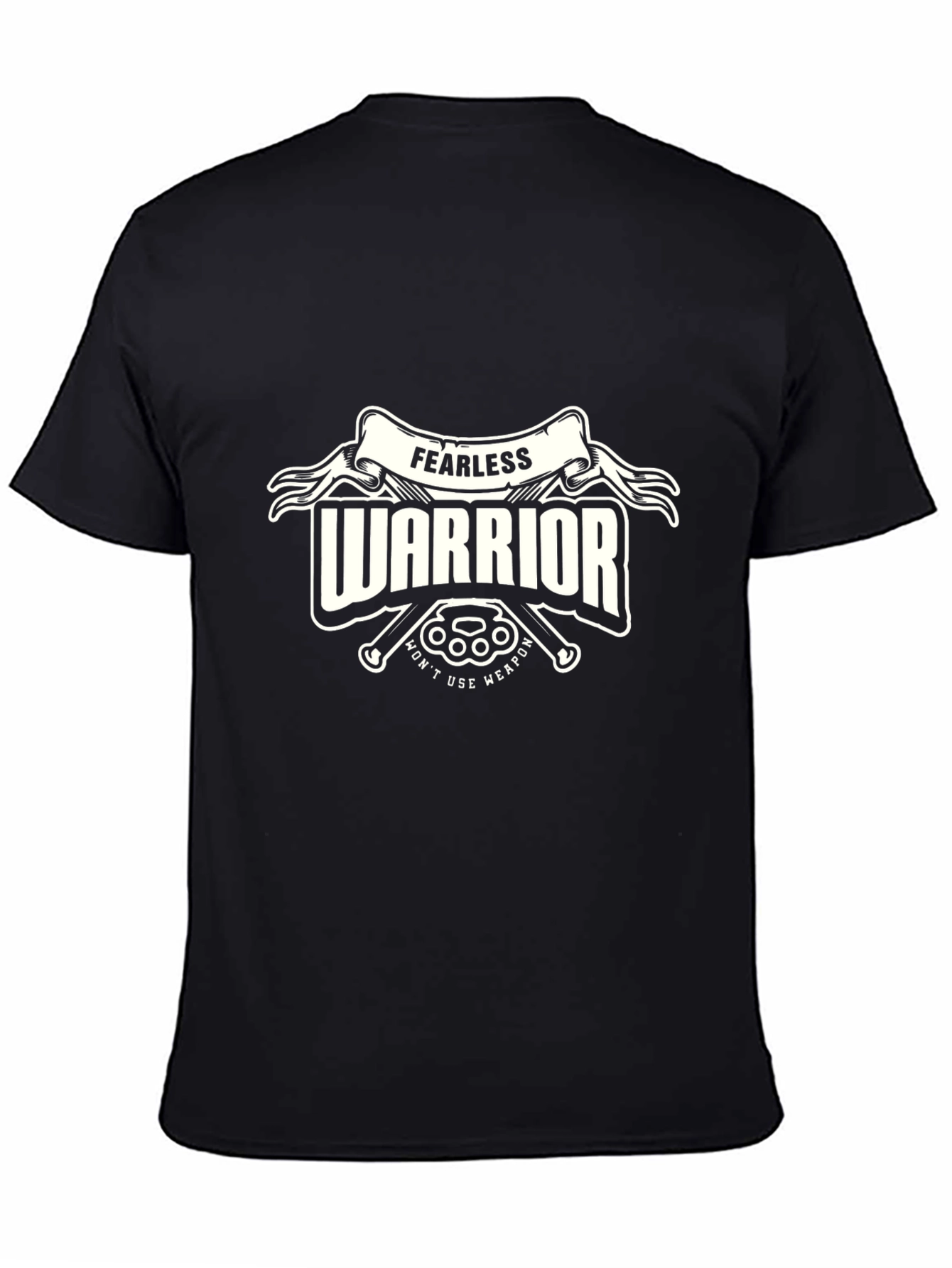 Black Fearless Warrior Graphic Tee - Black Cotton view 4