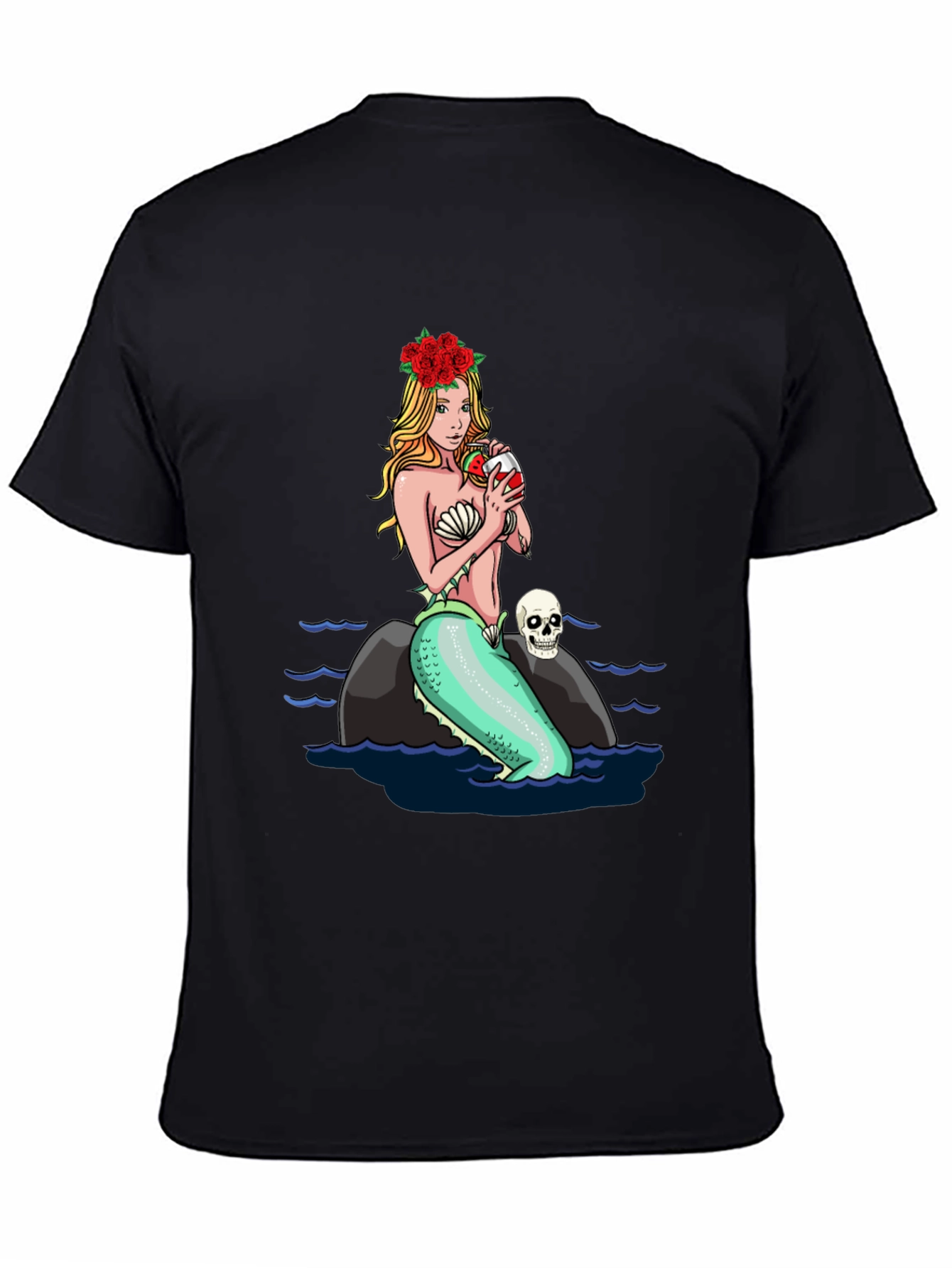 Black Mermaid Drinking Wine T-Shirt view 4