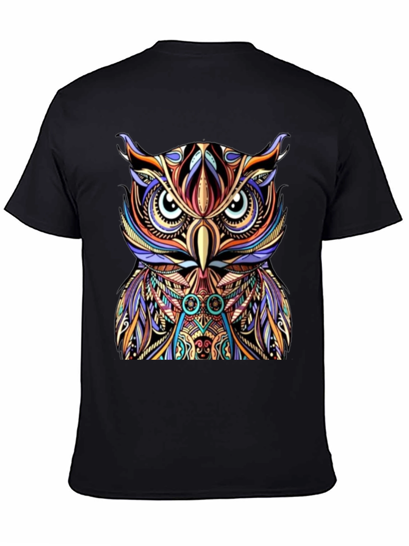 Black Colorful Owl Graphic Print Tee view 4